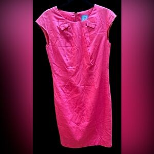 Retail $300. New! Ginny H Coral Pink Bow Shift Dress Silk Lined Size 8